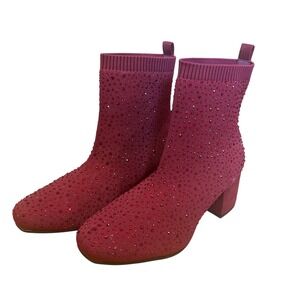 Kenneth Cole Reaction Rida Stretch Jewel Brick Red Rhinestone Boots 7W RL22RSJ09